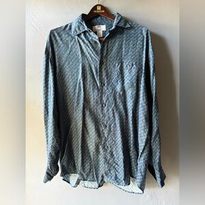 Silk Uomo Green Blue Paisley Silk Button Up ~ Size M